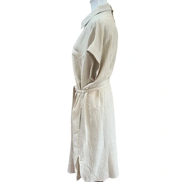 Max Studio Belted Shirt Dress Beige Linen Look Short Sleeve XL NWT - Picture 2 of 9